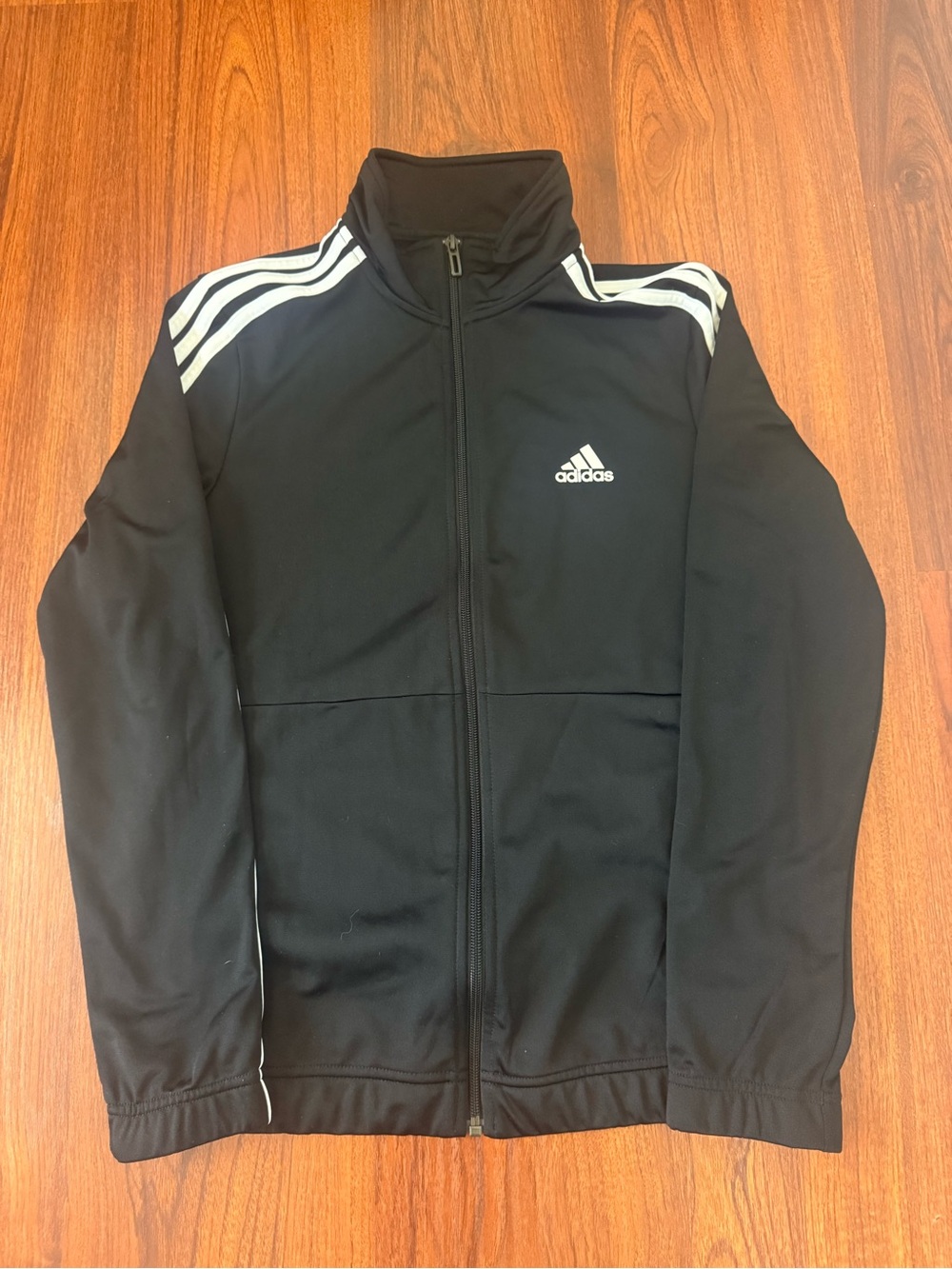 adidas Black Full-Zip Performance Track Jacket with White Stripes
